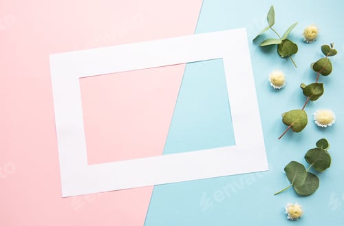 Preview: White frame and flowers with eucalyptus