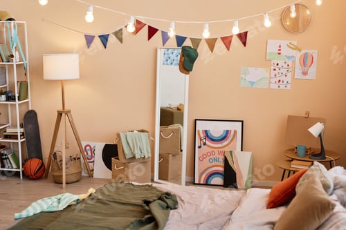 Preview: Background image of teens bedroom with colorful decorations and posters