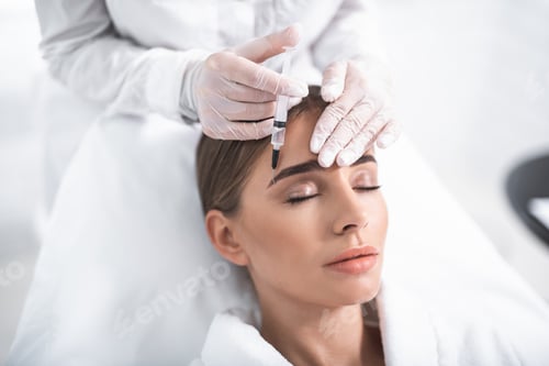 Preview: Rest And Care. Close Up Portrait Of Attractive Girl With Closed Eyes And Cosmetologist Hands In