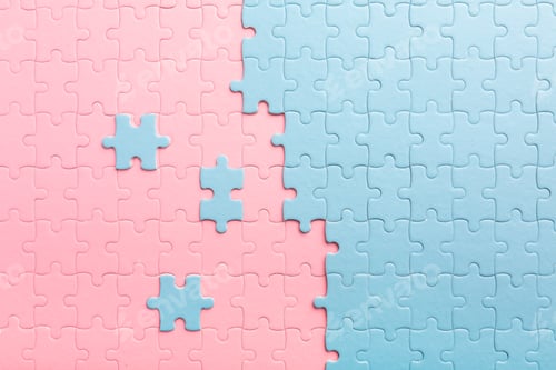 Preview: Blue puzzles and pink puzzles with separate elements