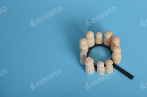 Preview: Wooden people of figures standing. Business circle,business cooperation,brainstorming,discussing