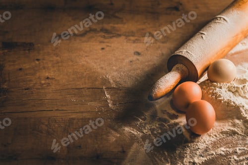Preview: Wooden table with baking equipment