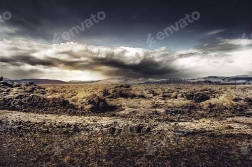 Preview: Amazing landscape Iceland beautiful mountains lava wild sunset panorama