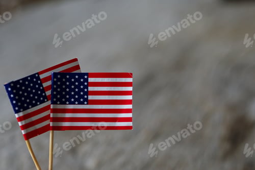 Preview: American flag closeup blur wooden texture background