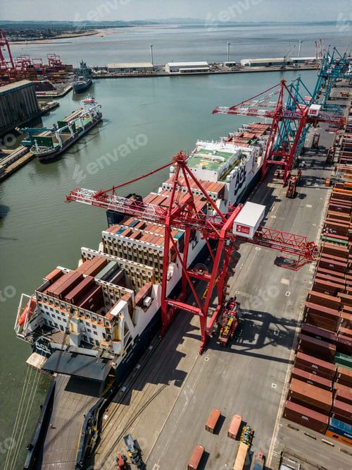 Preview: Vertical shot of a port with cargo ships