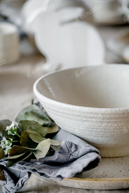 Preview: Easter dinner table setting with ceramic tableware