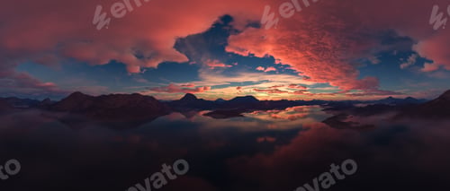 Preview: Dramatic Aerial Panorama of Clouds and Mountain Landscape. Nature Background.