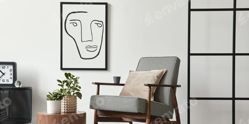 Preview: Indoor Seating Area with Abstract Art and Plants
