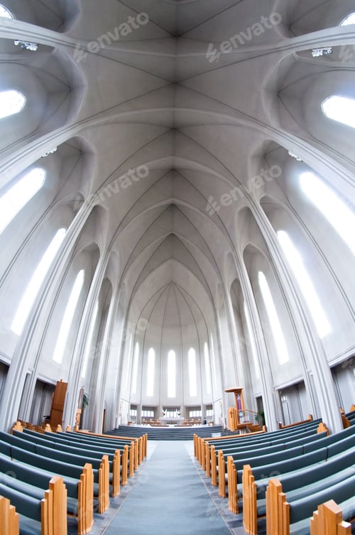 Preview: interior of modern Hallgrimskirkja church, Iceland