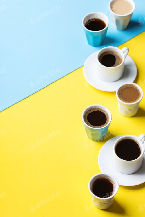 Preview: Creative flat lay with assortment of coffee cups