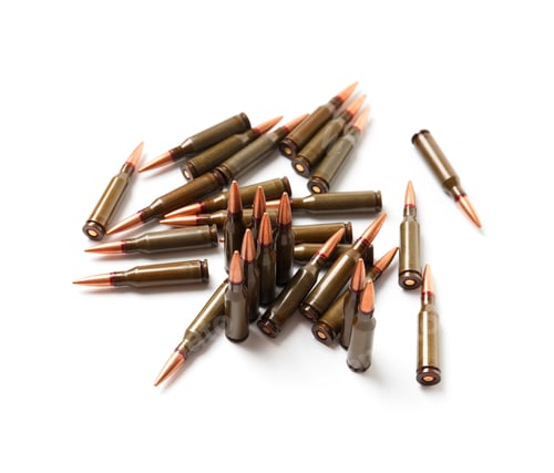 Preview: Bullets for firearms, live military cartridges on a white background.