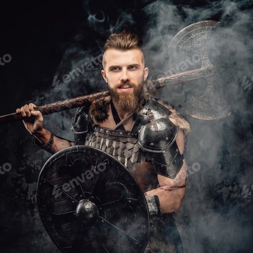 Preview: Bearded Viking warrior dressed in fur and light armor