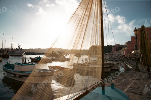 Preview: Fishing village in magic sunset, Marina Corricella on Procida Italy.