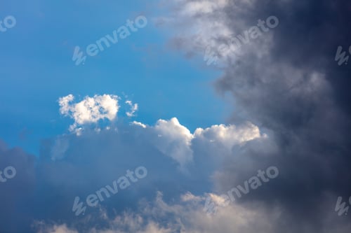 Preview: Cloud on blue sky background. White and grey color cloudscape, gloomy weather