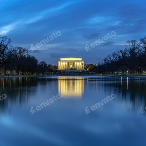 Preview: Scene of Abraham Lincoln Memorial at the twilight time with reflection, Washington DC