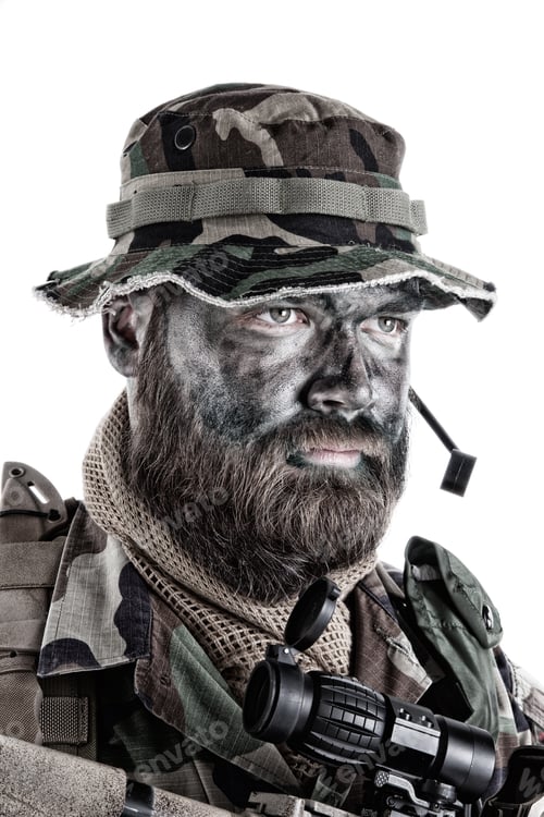 Preview: Commando soldier isolated shoulder studio portrait