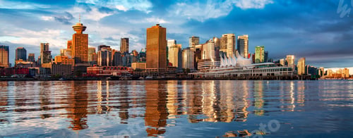 Preview: Downtown Vancouver Skyline Panorama. Colorful Sunrise