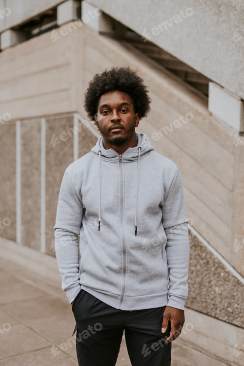 Preview: Cool man in gray zip up hoodie