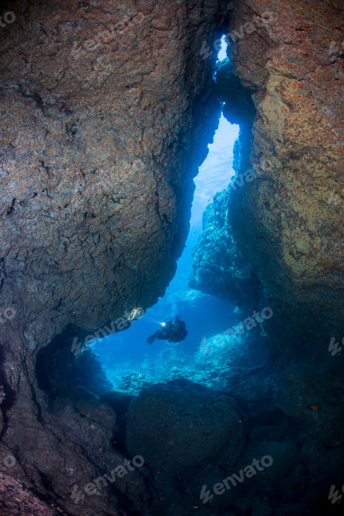 Preview: Scuba DIver Enters Underwater Cavern in Azores
