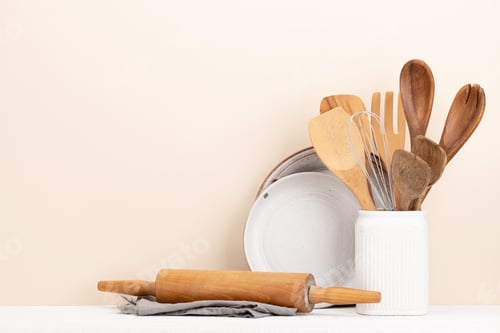 Preview: Kitchen utensils on wooden table