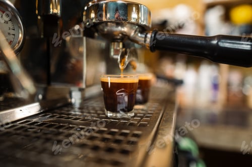 Preview: A barista crafts a hot beverage by pouring espresso from a steel machine