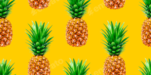 Preview: Pineapple, summer ananas seamless pattern on yellow background