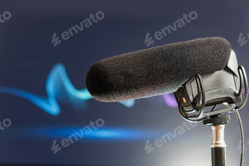 Preview: Close-up of Professional Microphone with Sound Waves