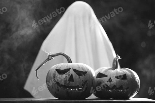 Preview: Jack O' Lantern glowing in smoky fantasy night. Halloween background