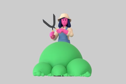 Preview: Cartoon gardener with shears, bushes