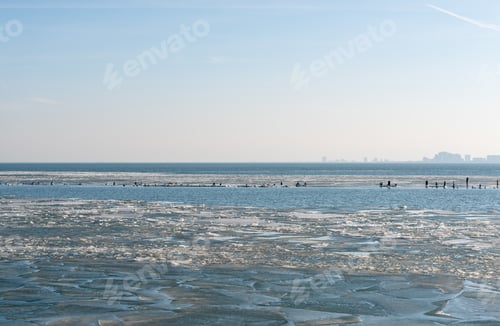Preview: Frozen Michigan Lake View From A Beach