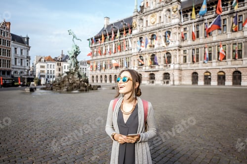 Preview: Woman traveling in Antwerpen city, Belgium