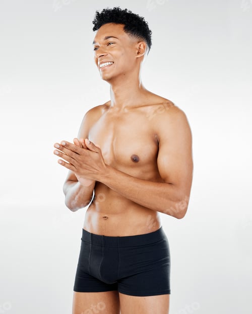 Preview: Fitness, health and wellness with man in a studio for exercise, body care and workout advertising o