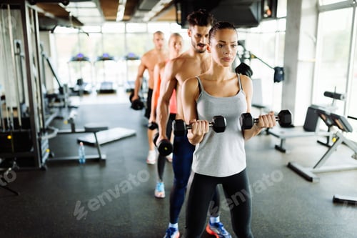 Preview: Group of people have workout in gym