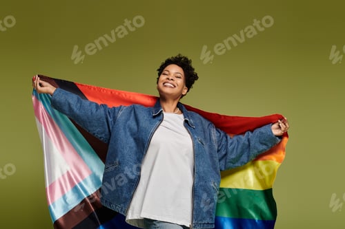 Preview: Vibrant celebration of love and identity with stylish lesbian couple embracing their pride