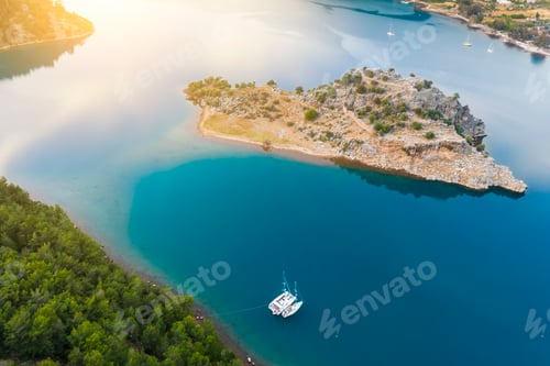 Preview: Yacht sailing near the rocky coast in Turkey. Luxury vacation at sea
