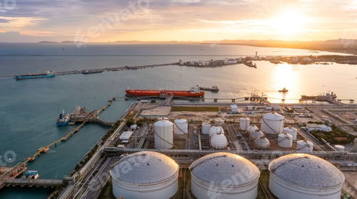 Preview: Aerial view oil terminal industrial facility storage tank oil and petrochemical product.