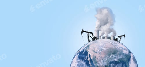 Preview: Beautiful planet earth with oil derricks, chimneys of factories with smoke extracting energy