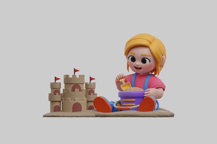 Preview: Cartoon girl building sandcastle