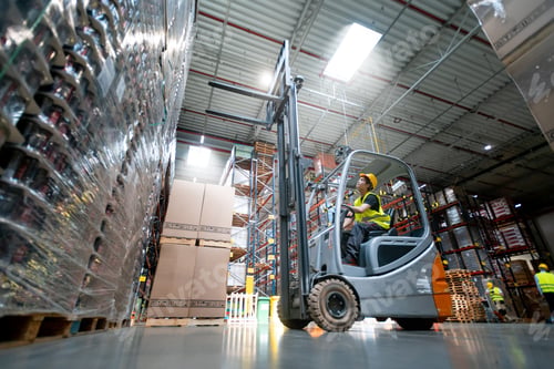 Preview: Warehouse worker operates a forklift