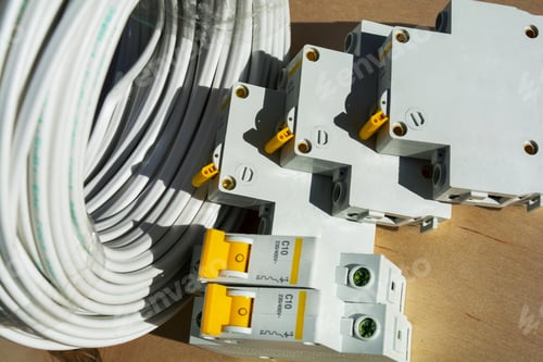 Preview: coil wires and circuit breakers close up
