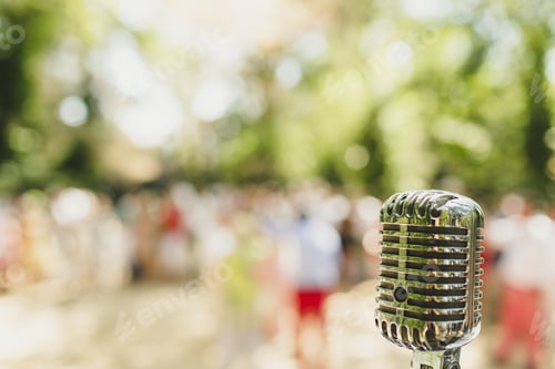 Preview: Retro microphone in vintage style with copy space.