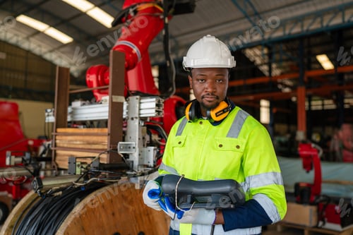 Preview: Engineers is controlling robot arm machine welding steel.
