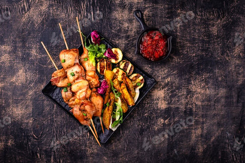 Preview: Chicken skewers kebab with vegetables