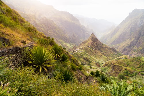 Preview: Santa Antao terrain at Cape Verde island. Mountain peaks of Xo-Xo valley with many local cultivated