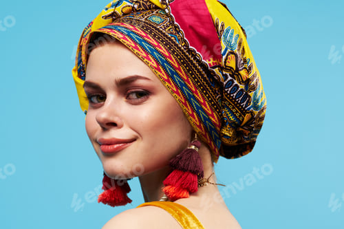 Preview: pretty woman multicolored shawl ethnicity african style decorations Studio Model