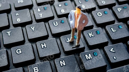 Preview: miniature businessman on computer keyboard