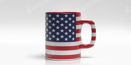 Preview: USA flag coffee cup isolated on white background. 3d illustration