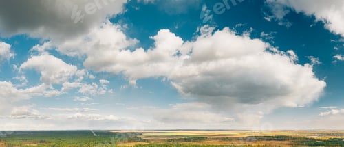 Preview: Aerial View Of Rain Clouds Above Coniferous Forest Pines Woods Landscape In Early Spring Day