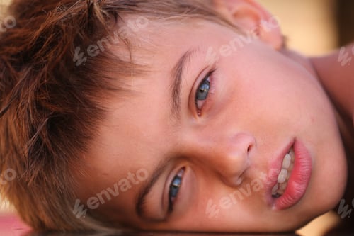 Preview: Handsome Child Young Small Boy Looking To Camera Outdoors