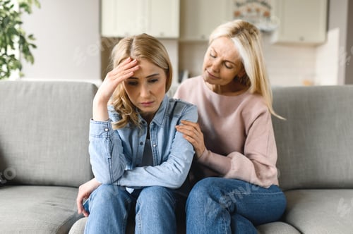 Preview: worried mature mother daughter problem support sad